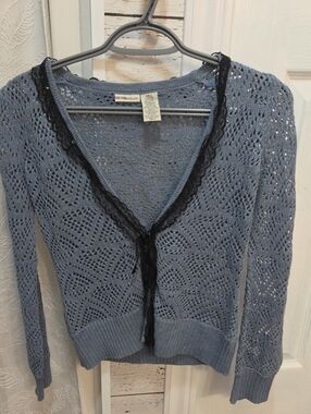 Y2K Blue Lace-Trim Knit Sweater Cardigan - Mary-Kate & Ashley